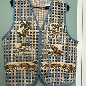 Vintage African Safari Plaid Lattice Vest Size Lg